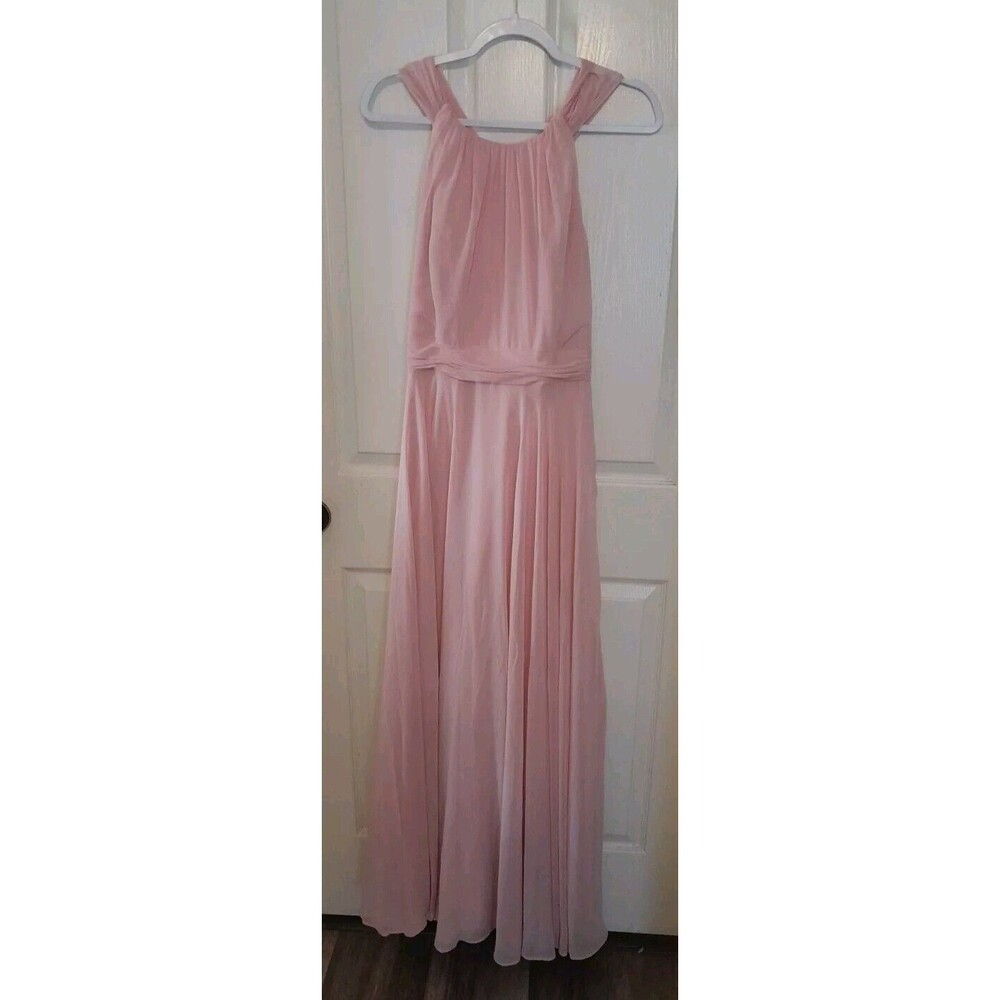 After 6 Women’s NWT 12 Pink Maxi Gown Cross Strap Long Tie Back /  Open Back B54